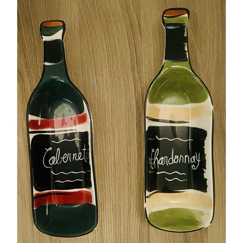 Set 2 Clay Art Cabernet & Chardonnay Wine Bottle Holder Bowls Set